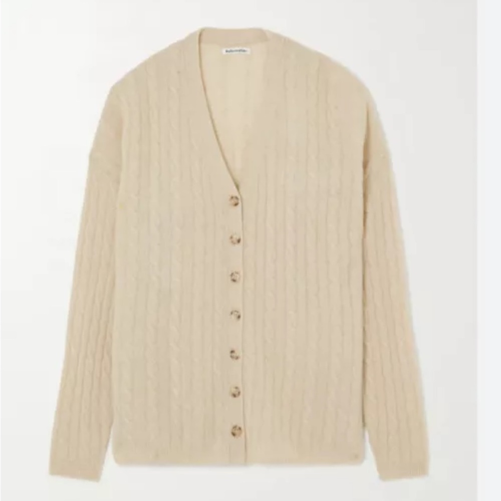 Reformation Beige Giusta Oversized Cashmere Cable Knit Cardigan S - Picture 6 of 12